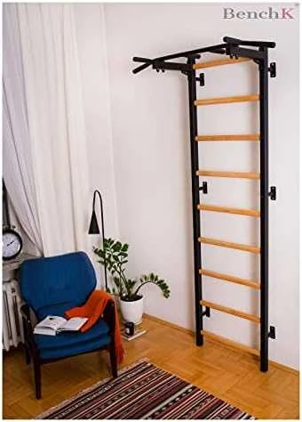 Medinė-metalinė gimnastikos sienelė su metaliniu skersiniu BenchK 311B