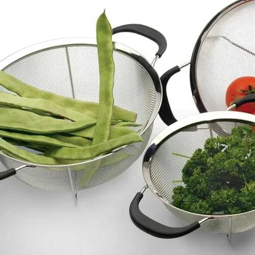 BergHOFF 19 cm apvalus sietelis - nerūdijančio plieno su smulkiu tinkleliu, sustiprintomis kojelėmis ir TPR rankenomis