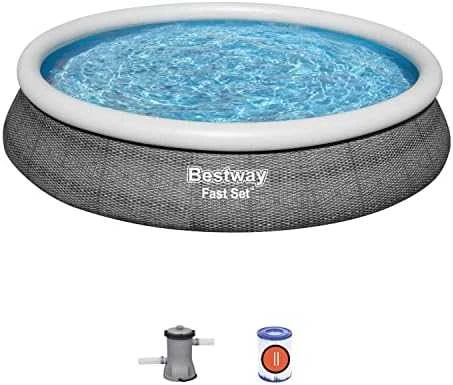 Bestway® Fast Set™ antžeminio baseino komplektas su filtravimo siurbliu Ø 457 x 84 cm, rotango išvaizdos (skalūno pilka), apvalus