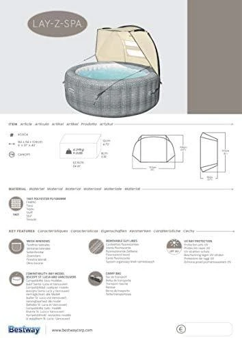 Bestway Lay-Z-Spa Sūkurinės vonios stogelis, 183x94x109cm