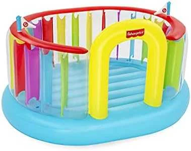 Bestway Fisher-Price Bouncetopia pritūpimo lėkštė su įmontuotu siurbliu, 85 kg, 3 metai, Įmontuotas oro siurblys, Įvairių spalvų, 10,1kg