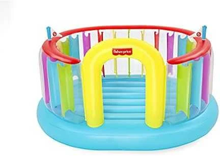 Bestway Fisher-Price Bouncetopia pritūpimo lėkštė su įmontuotu siurbliu, 85 kg, 3 metai, Įmontuotas oro siurblys, Įvairių spalvų, 10,1kg
