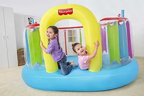 Bestway Fisher-Price Bouncetopia pritūpimo lėkštė su įmontuotu siurbliu, 85 kg, 3 metai, Įmontuotas oro siurblys, Įvairių spalvų, 10,1kg