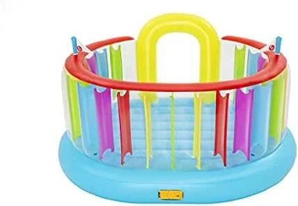 Bestway Fisher-Price Bouncetopia pritūpimo lėkštė su įmontuotu siurbliu, 85 kg, 3 metai, Įmontuotas oro siurblys, Įvairių spalvų, 10,1kg