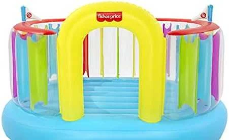 Bestway Fisher-Price Bouncetopia pritūpimo lėkštė su įmontuotu siurbliu, 85 kg, 3 metai, Įmontuotas oro siurblys, Įvairių spalvų, 10,1kg