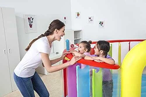 Bestway Fisher-Price Bouncetopia pritūpimo lėkštė su įmontuotu siurbliu, 85 kg, 3 metai, Įmontuotas oro siurblys, Įvairių spalvų, 10,1kg