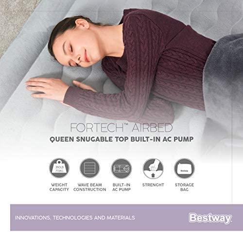 "Bestway® Fortech™" Pripučiamas dvivietis čiužinys "Snugable Top™" įmontuotas kintamosios srovės siurblys, 203 x 152 x 46 cm