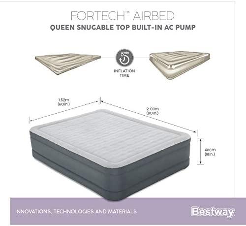 "Bestway® Fortech™" Pripučiamas dvivietis čiužinys "Snugable Top™" įmontuotas kintamosios srovės siurblys, 203 x 152 x 46 cm