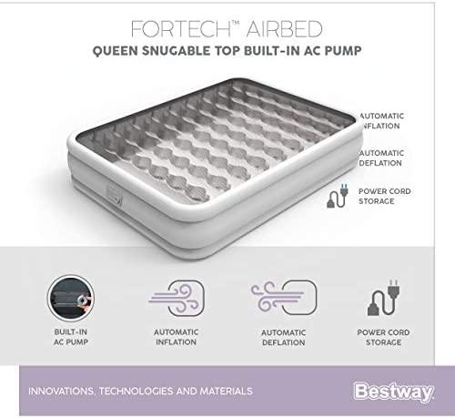 "Bestway® Fortech™" Pripučiamas dvivietis čiužinys "Snugable Top™" įmontuotas kintamosios srovės siurblys, 203 x 152 x 46 cm