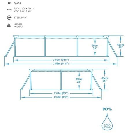 Bestway Steel Pro 56404 antžeminis baseinas Karkasinis baseinas Stačiakampis 3300 L Mėlyna
