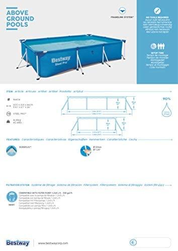 Bestway Steel Pro 56404 antžeminis baseinas Karkasinis baseinas Stačiakampis 3300 L Mėlyna