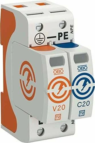 OBO Bettermann 5095251 Viršįtampių iškroviklis C tipas 2 1P+N 40kA 280V V20-1+NPE-280 5095251