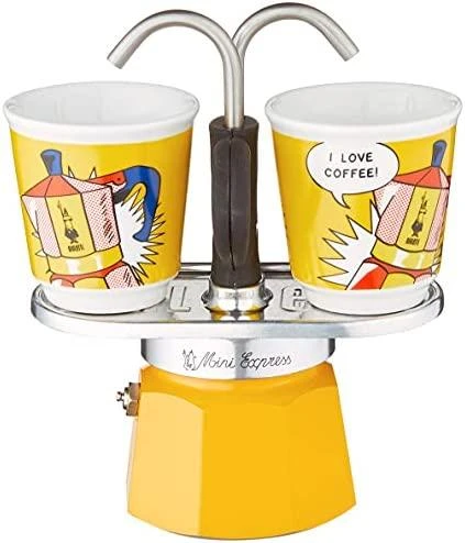 Bialetti Mini Express Lichtenstein Mokos gaminimo indas Sidabras, Geltona