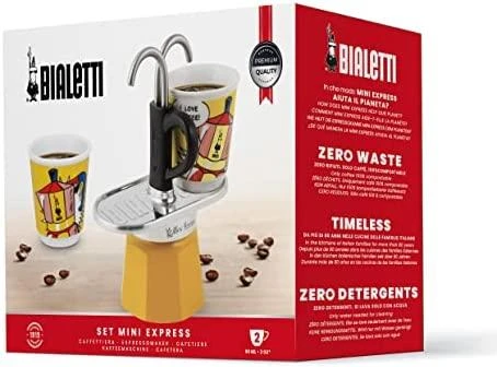 Bialetti Mini Express Lichtenstein Mokos gaminimo indas Sidabras, Geltona