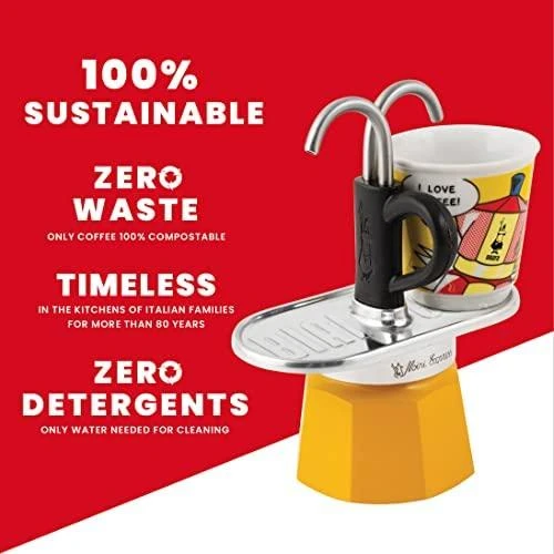 Bialetti Mini Express Lichtenstein Mokos gaminimo indas Sidabras, Geltona