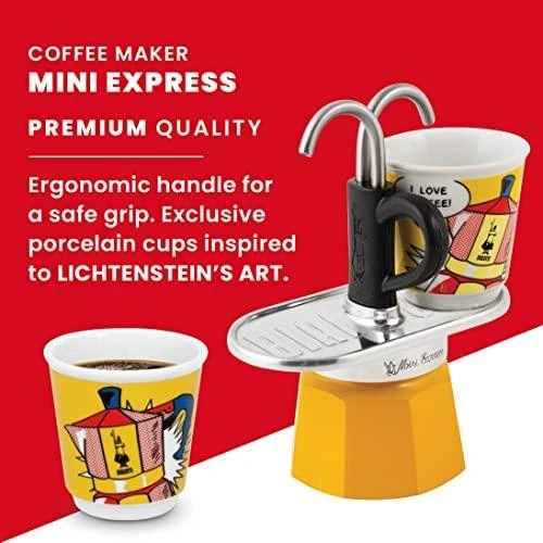 Bialetti Mini Express Lichtenstein Mokos gaminimo indas Sidabras, Geltona