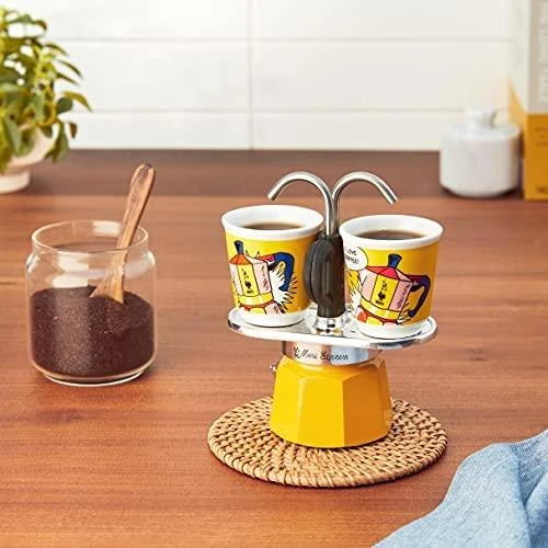 Bialetti Mini Express Lichtenstein Mokos gaminimo indas Sidabras, Geltona