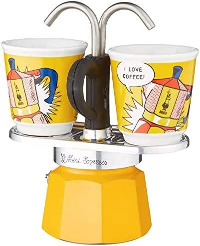 Bialetti Mini Express Lichtenstein Mokos gaminimo indas Sidabras, Geltona