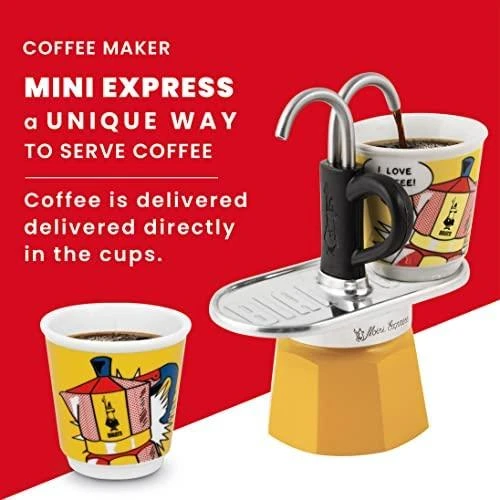 Bialetti Mini Express Lichtenstein Mokos gaminimo indas Sidabras, Geltona