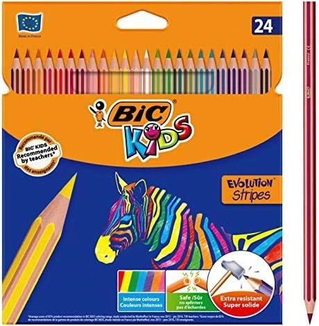 Spalvotieji pieštukai Bic Evolution Stripes, 24 vnt.