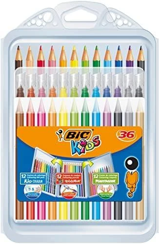 Bic Kid Couler flomasteriai, PlastiDecor kreidelės ir Evolution spalvoti pieštukai