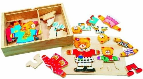BINO Medinė dėlionė-žaidimas "Aprenk mešką ir meškutį", 3+