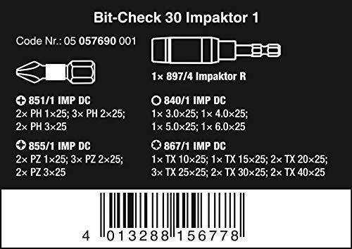 Smūginių antgalių rinkinys Wera Bit-Check 30 Impaktor, 30 vnt, PH+PZ+TORX+HEX