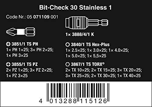 Antgalių rinkinys Wera Bit-Check 30 Stainless 1, 25mm, Blisteryje