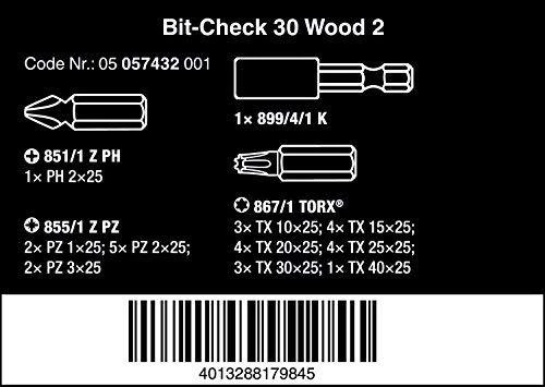 Antgalių komplektas Bit-Check 30 Wood 2, 30vnt, Wera