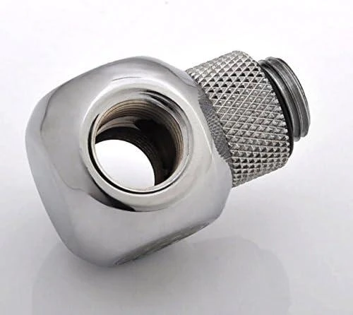 Bitspower adapteris T formos skirstytuvas G1/4 colio AG į 2x G1/4 colio IG – pasukamas, blizgantis sidabras