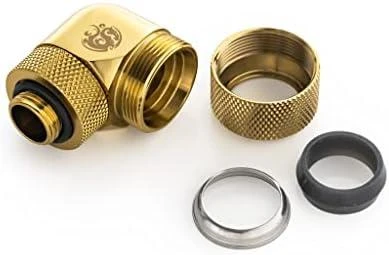 „Bitspower Advanced Multi-Link“ adapteris, 90 laipsnių G1/4 colio BSP ir 16 mm išorinio skersmens kietojo vamzdžio jungtis, pasukama.