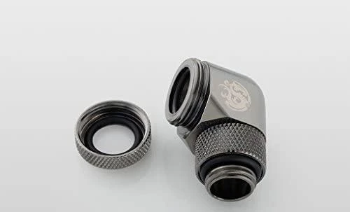 „Bitspower“ daugiajungtis adapteris, 90 laipsnių G1/4 colio AG ir 12 mm išorinio skersmens kietojo vamzdžio jungtis, pasukama, pilkas