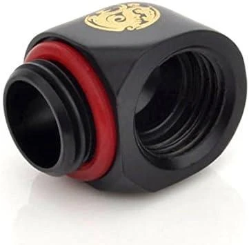 Bitspower adapteris 90 laipsnių G1/4 colio kištukas į G1/4 colio kištuką, juodos spalvos