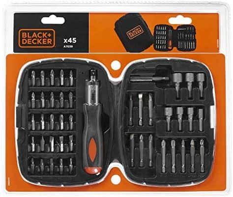 Black & Decker „Juodas & Decker“ 45 antgalių ir galvučių rinkinys 1/4' terkšlei Juodas+DECKER [A7039-XJ]