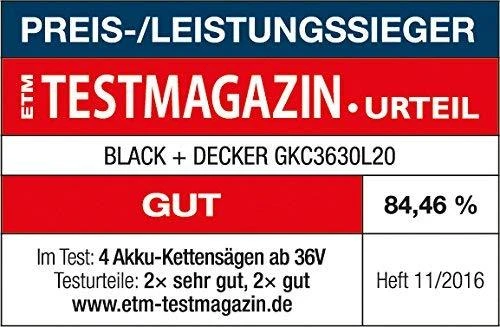 Black & Decker Juodas & Decker Akumuliatorinis grandininis pjūklas GKC3630L20 36V 2Ah 30 cm, Juodas & Decker