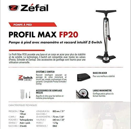 Floor Pump Zefal Profil Max FP20 Sidabrinis