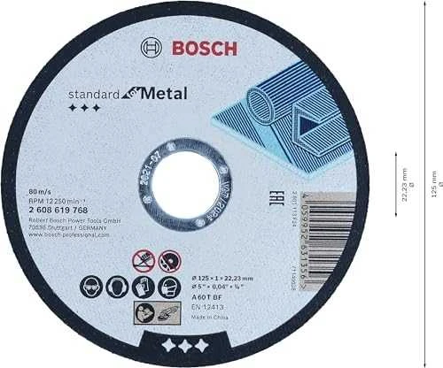 BOSCH METALINIS DISKAS 125 mm x 1,0 mm x 22 mm STANDARTINIS METALUI /100 vnt. KIBIRŲ