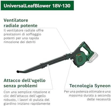 Lapų pūstuvas Bosch UniversalLeafBlower, 18V-130, (1x2,5Ah)