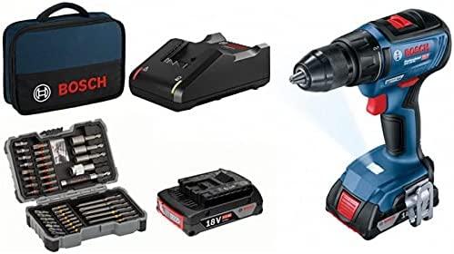 Suktuvas-gręžtuvas Bosch GSR 18V-50; 18 V; 2x2,0 Ah akum. + 43 priedai