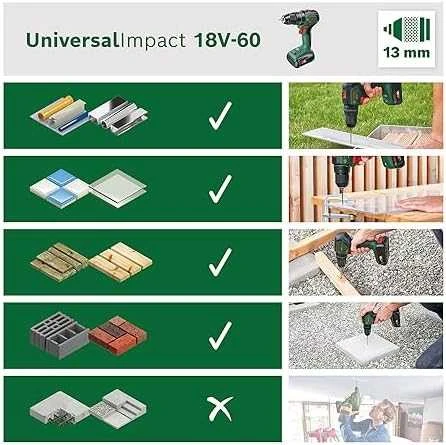 Bosch UniversalImpact18V-60,2x2 Akum.smūginis gręžtuvas