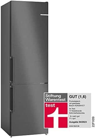 Bosch KGN39VXCT Serija 4, Laisvai statomas šaldytuvas-šaldiklis su šaldiklio skyriumi apačioje, 203 x 60 cm, Juodas šlifuotas plienas, atsparus pirštų atspaudams