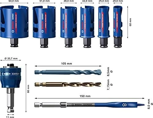 Gręžimo karūnų rinkinys Bosch EXPERT CONSTRUCTION MATERIAL; 20-64 mm; 10 vnt.