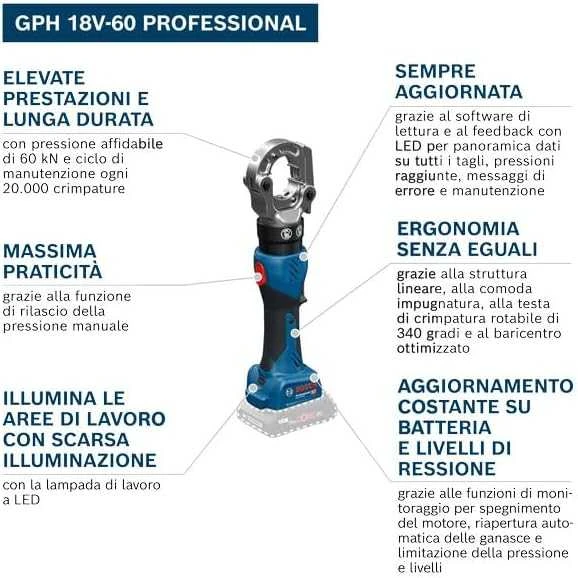 Akumuliatorinis hidraulinis antgalių presavimo įrankis BOSCH GPH 18V-60 Solo LB-XL