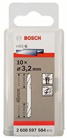 Bosch HSS-G grąžtas met.dvip. 3,2x49,0 mm,10 vnt.