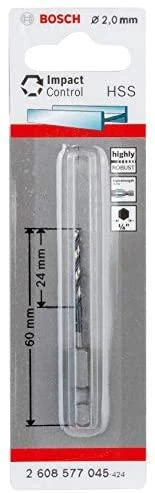 Bosch Grąžtas met, Ø2mm,60mm 1/4", 1vnt.