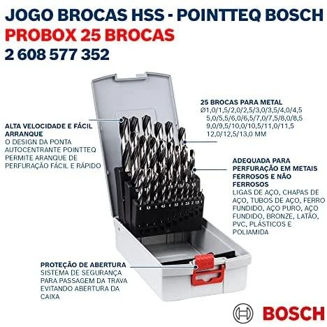 HSS Spiralinis grąžtas "PointTeQ" 25 dalių, "ProBox" 1–13 mm