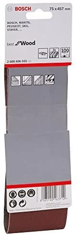 Bosch Šlif.juosta medžiui 75x457, K100, 3 vnt.