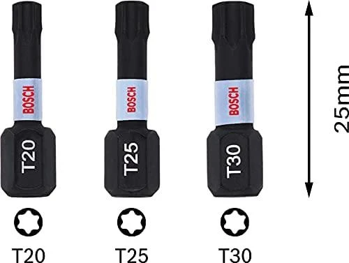 Bosch Suktuvo antgaliai 3vnt. T20/25/30/ Impact, L= 25