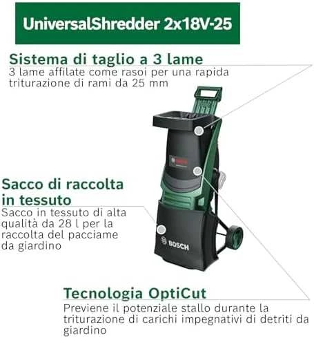 Bosch UniversalShredder2x18V-25 Šakų smulkintuvas,2x4Ah