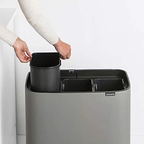 Šiukšlių dėžė Brabantia Bo Touch, 3 x 11 l, Betono pilkos spalvos